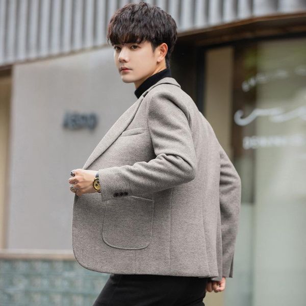 

men's wool & blends 2021 autumn and winter british woolen suits korean style handsome trendy slim coat mens coats, Black