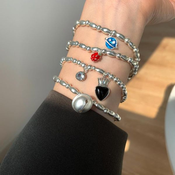 

link, chain for the evening rice bead bracelet female sterling silver temperamental advanced elegant niche ins hip hop sweet cool retro, Black