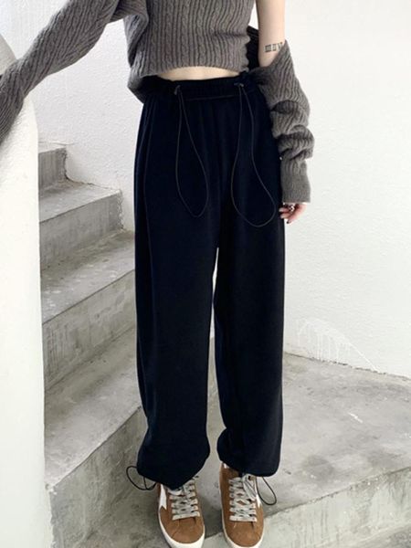 

women's pants & capris high waist casual clothing 2021 small wide leg loose straight floor mops, Black;white