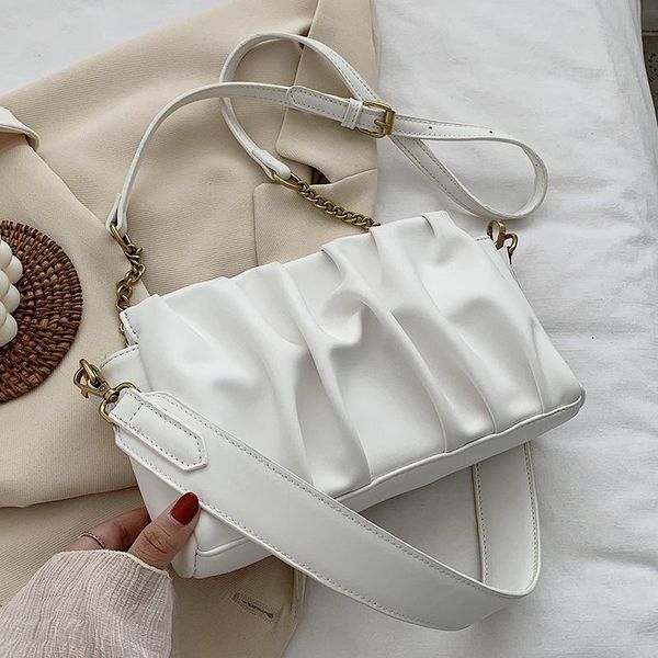

solid color small fresh frilled lady tote bag stylish leather designer slung shoulder chain square bags