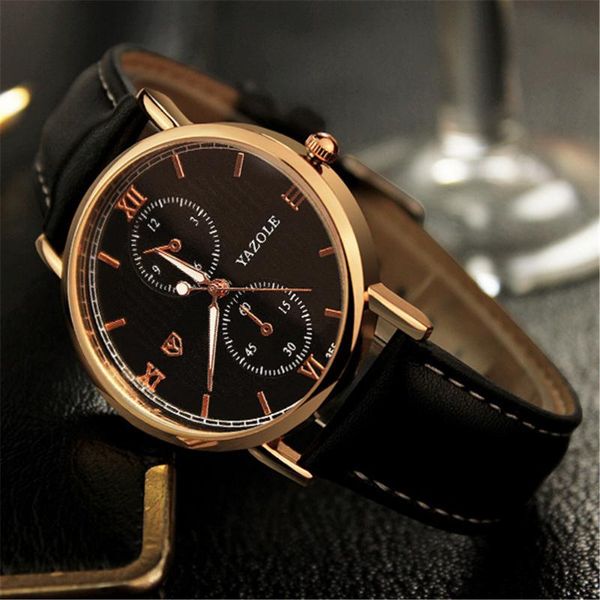 

wristwatches yazole brand watch wrist men bracelet quartz fashion bussiness leather strap dress watches relogio masculino dual dial, Slivery;brown