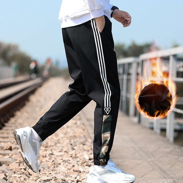 

autumn and winter pants casual youth trend legged plush nine point, Black