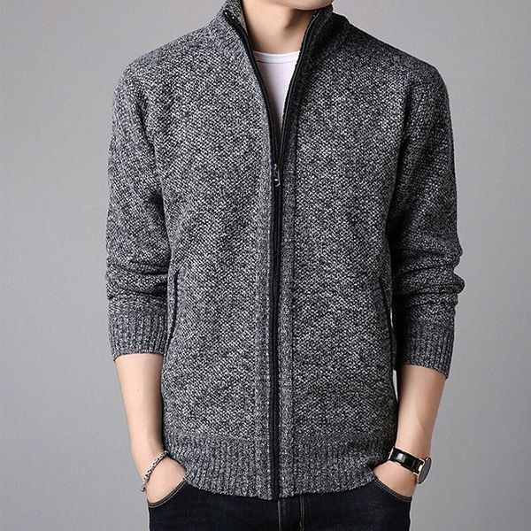 

men's cardigan knitted solid color stylish long sleeve sweater cardigans stand collar winter blue wine black 79tg#, White;black