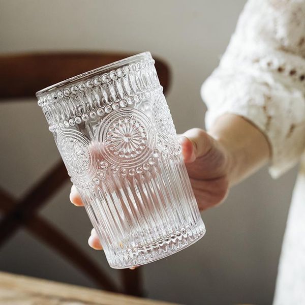

ins luxury classical pattern water cup 260ml 380ml thick glass wine glasses