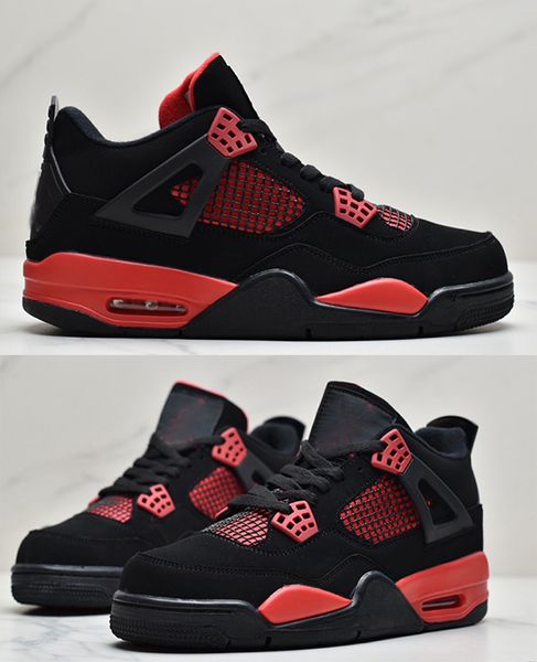 

4 red thunder men basketball shoes 4s black white-red mens outdoor sneakers trainers sports ct8527-016 with box
