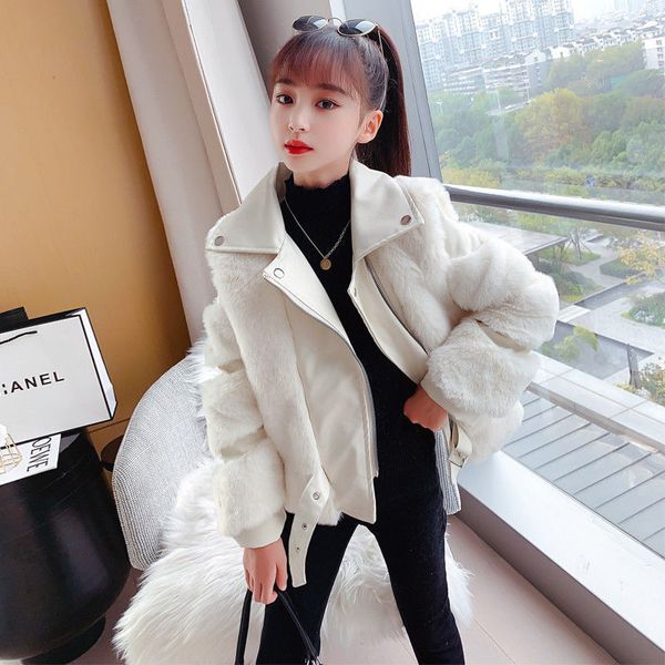 

2021 girls sweater coat winter jacket imitation f-o-x clothes thickened princess children's fur, Black
