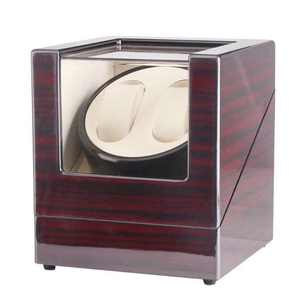

watch boxes & cases auto wooden winder shaker storage box case transparent cover wristwatch single/double head motor us plug, Black;blue