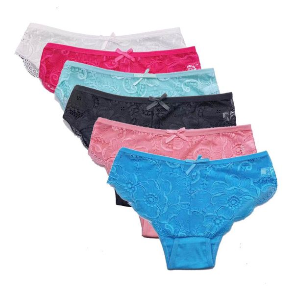 

women's panties 6 pcs / lot lace transparent low rise cotton women, Black;pink