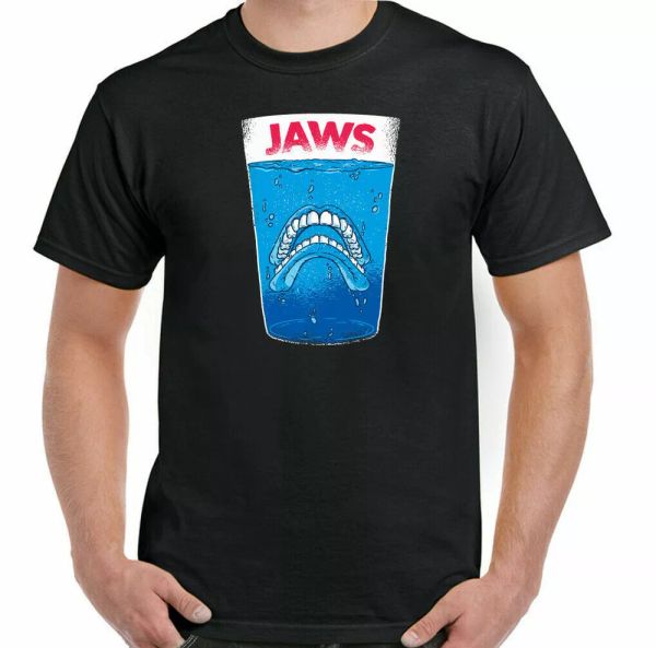 

jaws t-shirt, man teeth parody shark movie oap bald pension idea, White;black