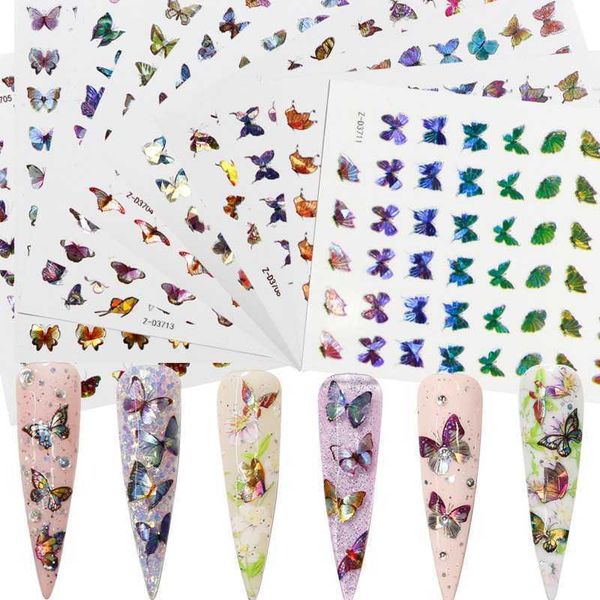 

laser butterfly stickers for nails adhesive sliders 3d holo back glue colorful nail art transfer decals foils wraps decorations1, Black