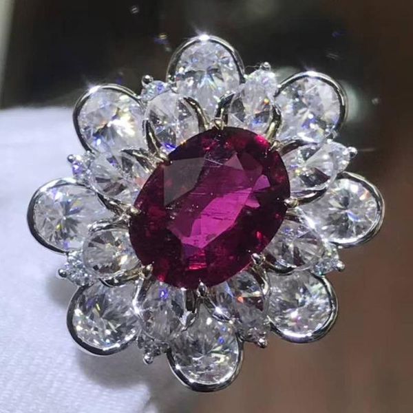 

cluster rings 14k gold moissanite diamond garnet ring women elegant sunflower flower trendy wedding party engagement anniversary, Golden;silver