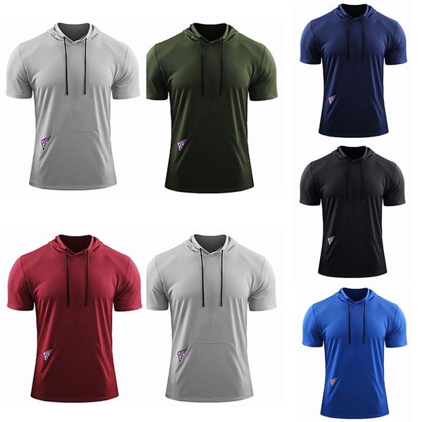 

hoodies lu muscular men's loose short sleeve workout clothes hooded pocket quick-drying breathable basketball training hoodie, Black
