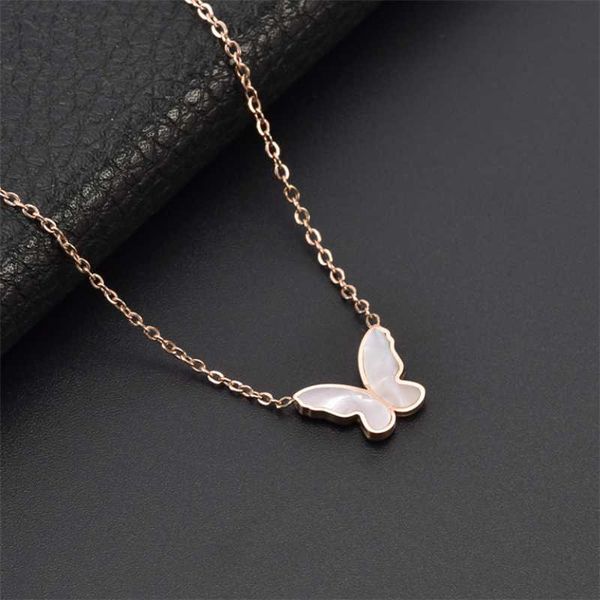 

chains fashion luxury shell butterfly necklace for women rose gold stainless steel chain pendants necklaces party statement jewelry, Silver