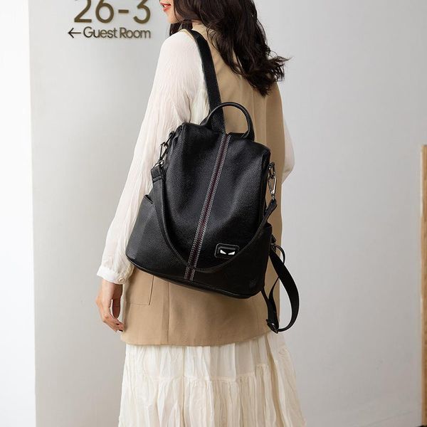 

backpack lychee pattern soft leather fashion shoulder bag female trend anti-theft school multi-purpose outdoor travel