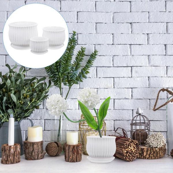 

3pcs vertical striped succulent planter flower pots plant container with tray vases