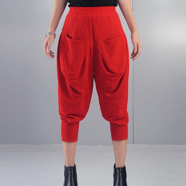 

women's pants & capris / spring women fashion personalized custom made large size harens with seven-point loose suspension/27-36, Black;white
