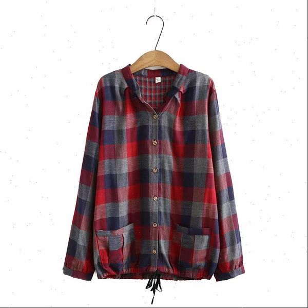 

plus size plaid stand womens shirts collar slim loose spring casual long sleeve blouse female red gold, White