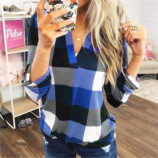 

women's t-shirt 2021 autumn shirt ladies v-neck long-sleeved fashion leisure tee, White