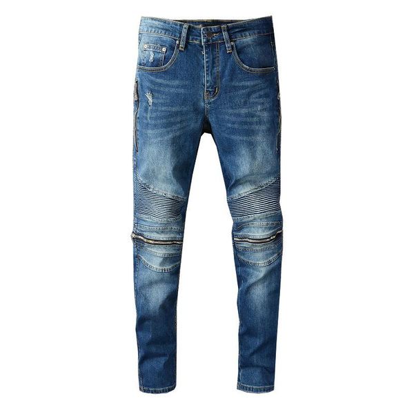 

patches men jeans skinny letters rock revival straight mulit-color denim pants biker casual classic mens hip hop clothing, Blue