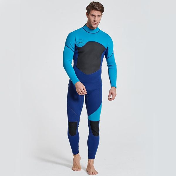 

one-piece suits men's 3mm neoprene wetsuits back zip full wetsuit blue/black long sleeve for snorkeling, scuba diving, surfing