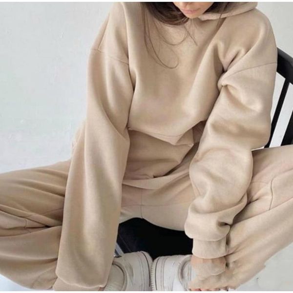 

gym clothing autumn winter women tracksuits hoodie pants set warm fleece long sleeve sportwear outfits -40, White;black