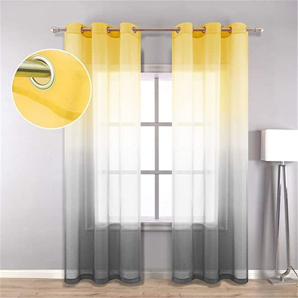 Tende trasparenti in lino grigio giallo per camera da letto Soggiorno Gradiente Semi Voile Tende Finestra Tenda Occhiello Top Camera principessa 210913