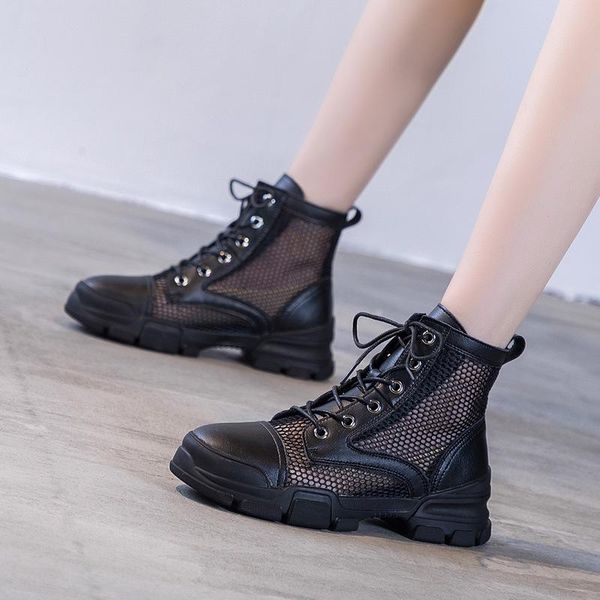 

boots leosoxs women casual shoes breathable mesh comfort 2021 fashion summer platform flats hollow short female shoe, Black