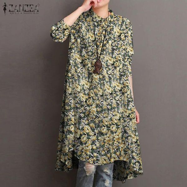 

women's blouses & shirts zanzea stylish women floral printed shirt autumn blouse 2021 bohemian long sleeve party blusas tunic vintage h, White