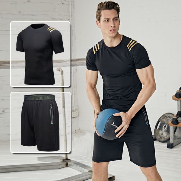 

men's tracksuits quick-drying sports suit men wear training elastic tracksuit gym running jogging tight fitting set wvr6, Gray