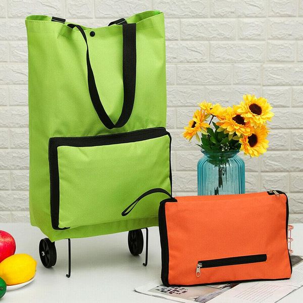 

storage bags portable wheeled bag high capacity supermarket folding shopping trolley cart handle re