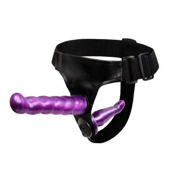 Lésbica Strap-on Double Dildo Para Mulher Cinto Ultra Elástico Ventosa Pênis Brinquedo Sexual Anal Realista Les Couple Y201118