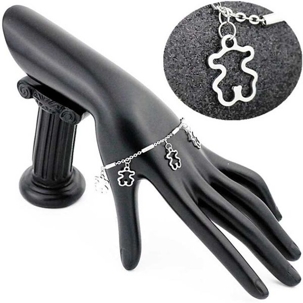 

bangle fashion stainless steel cute bear charm pendant bracelet jewelry for women, Black