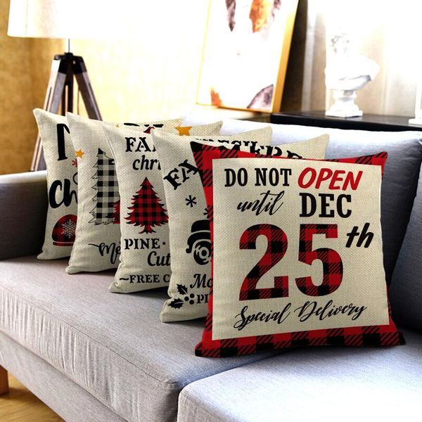 

cushion/decorative pillow linen christmas cases red plaid xmas tree elk print throw pillows for bed sofa chair car seat cushion cover funda