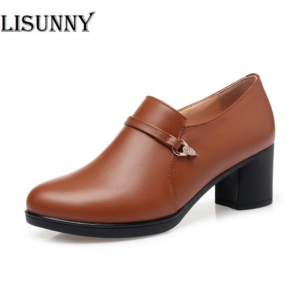 

dress shoes 2021 ladies mid heel genuine leather woman fashion big size 41 42 43dress for women, Black