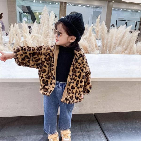 

jackets 2021 autumn winter girls fashion leopard warm fleece coat1, Blue;gray