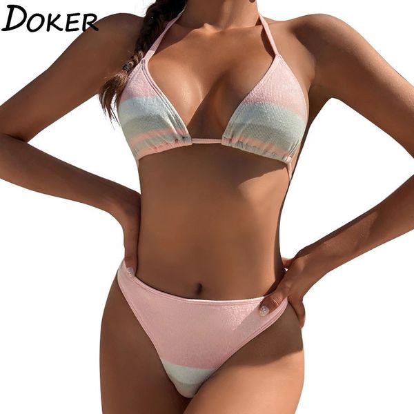 

stripe bikini set bathing suit women push up micro bikinis two piece swimming beachwear summer brazilian swimsuit 210423, White;black