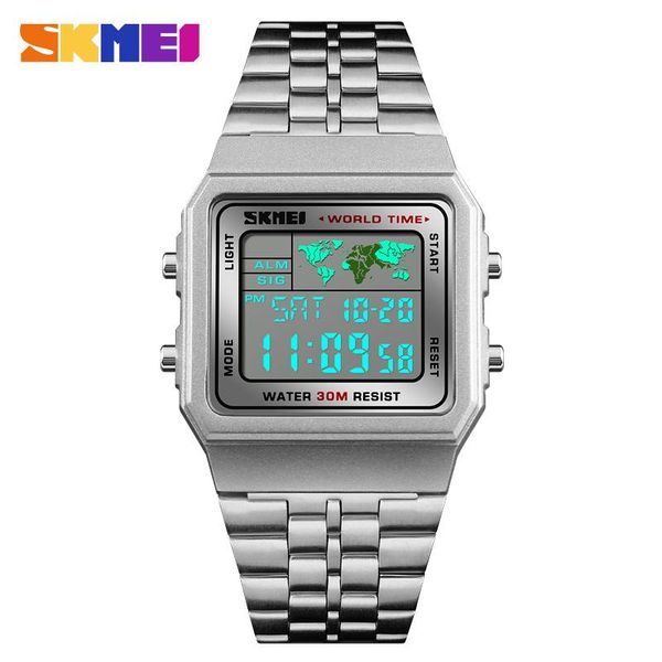

wristwatches skmei brand digital watch man sport electronic luxury fashion stainless steel countdown waterproof male clock reloj hombre, Slivery;brown