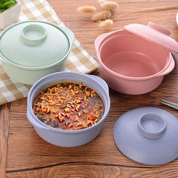

bowls wheat straw double-layer ramen noodles bowl with lids rice soup container dinnerware for office home supplies