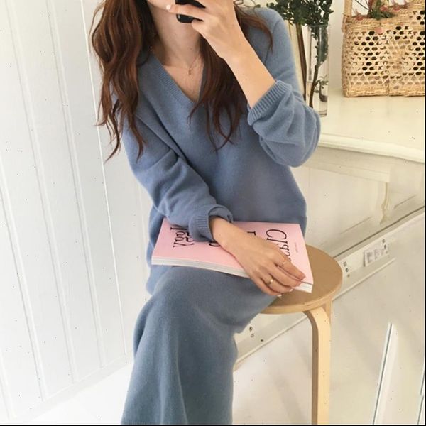 

winter sweater thick knitted womens dress party long plus size elegant vintage korean sleeve straight v725, Black;gray