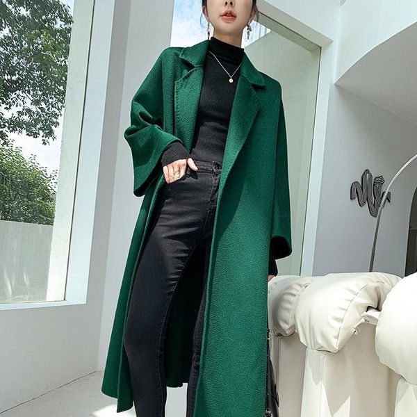 

women's wool & blends 2021 water ripple double-sided tweed coat medium and long korean cloth in autumn winter, Black
