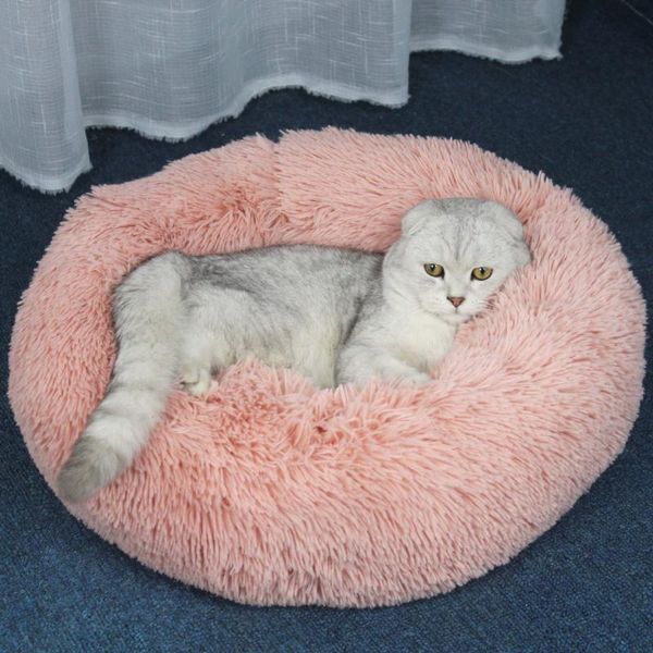 

cat beds & furniture long plush super soft pet bed kennel dog round winter warm sleeping bag puppy cushion mat portable supplies 40/50/60cm