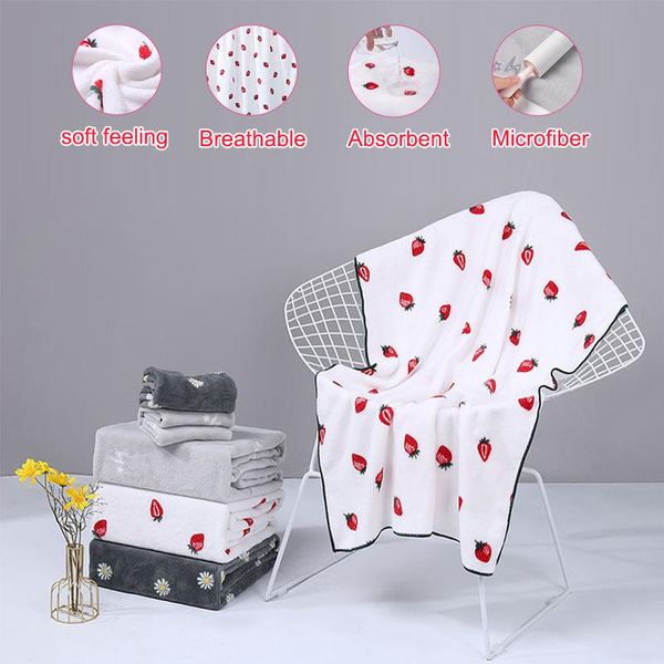 

fashion microfiber bath towel strawberry print absorbent female male face spa not lose hair korean cute beach towels