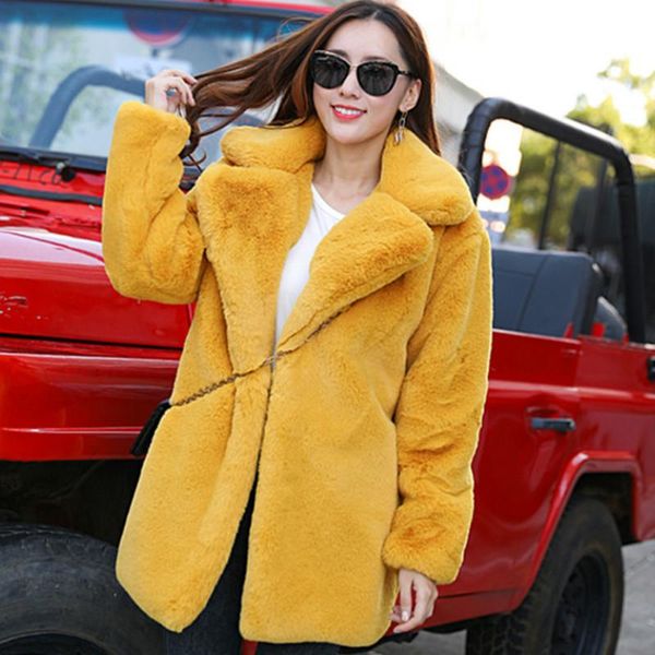 

women's fur & faux thick coat female plush overcoat comfort winter furry hairy woman jacket, Black