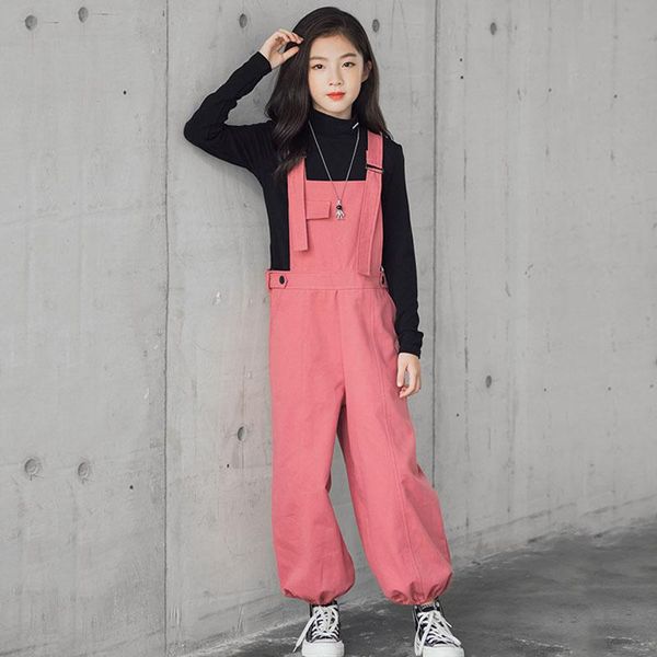

trousers winter spring teen girls pants overalls 100% cotton suspender children fashion clothing kids solid color for girl, Blue