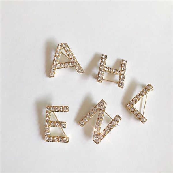 

pins, brooches fashion english letter crystal shirt suit lapel pins female corsage luxury jewelry gifts for women accessories, Gray