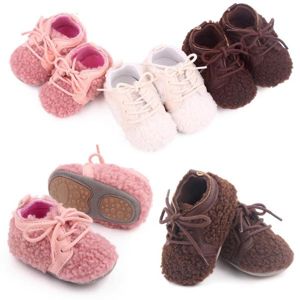 

first walkers autumn and winter 0-1 year old baby girls shoes lace-up warm rubber-soled cotton toddler
