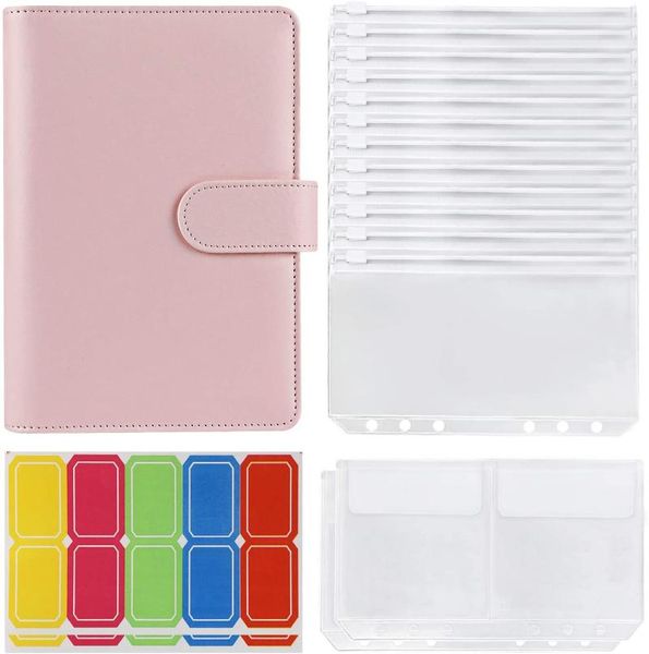 

notepads a6 pu leather notebook binder with cover budget cash envelopes money saving stationery office supplies, Purple;pink