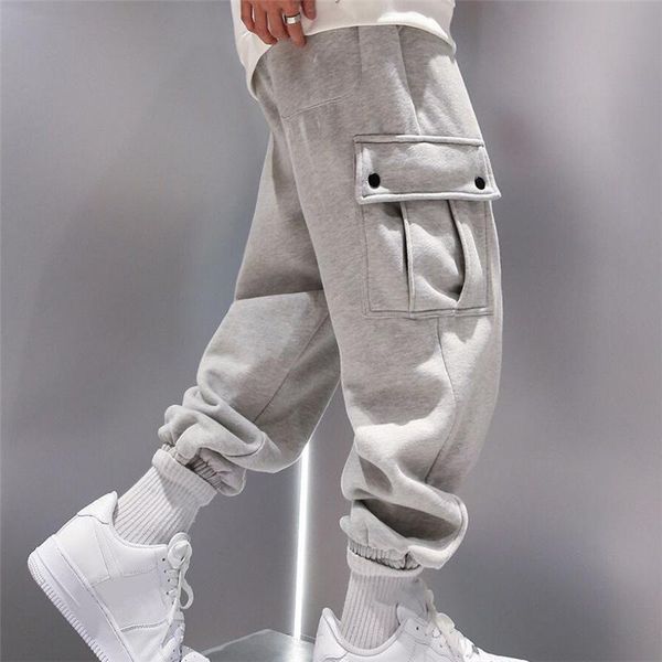 

men's pants arrival trendy men sweatpants plus size winter loose trouser outdoor male pocket warm comfort jogging sport pantalones, Black