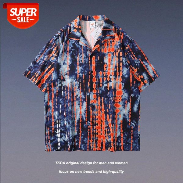 

tkpa gradient tie-dye short-sleeved shirt male loose retro hip-hop half-sleeved casual t-shirt #sp0m, White;black