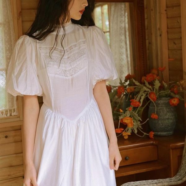 

casual dresses vintage elegant dress women sweet frence designer midi revolve female puff sleeve solid party summer 2021, Black;gray